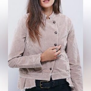 Free People Uncut Tan Corduroy Jacket Ruffle Back size small